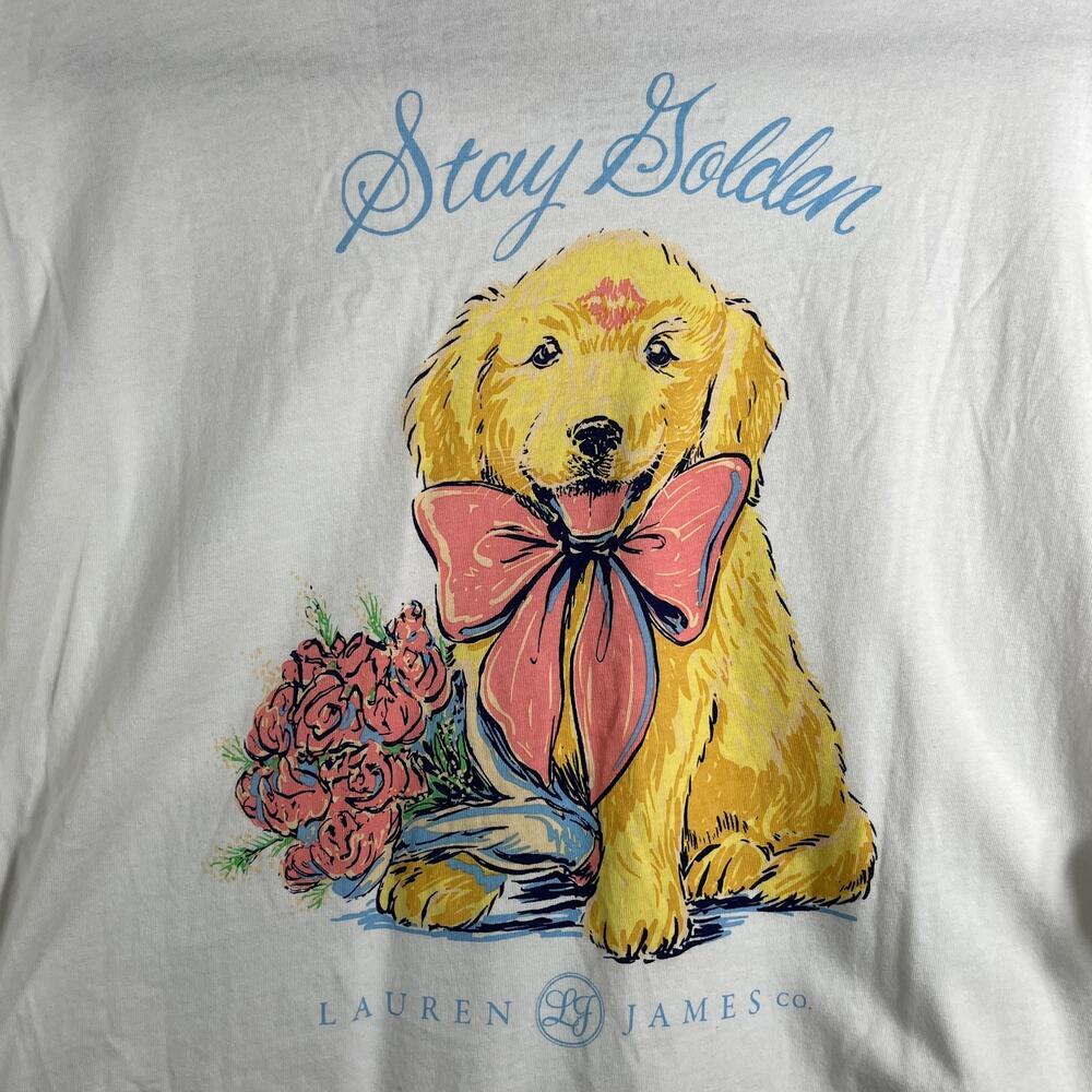 LJ By Lauren James Shirt Womens Size XXL White Stay Golden‎ Retriever Dog Print